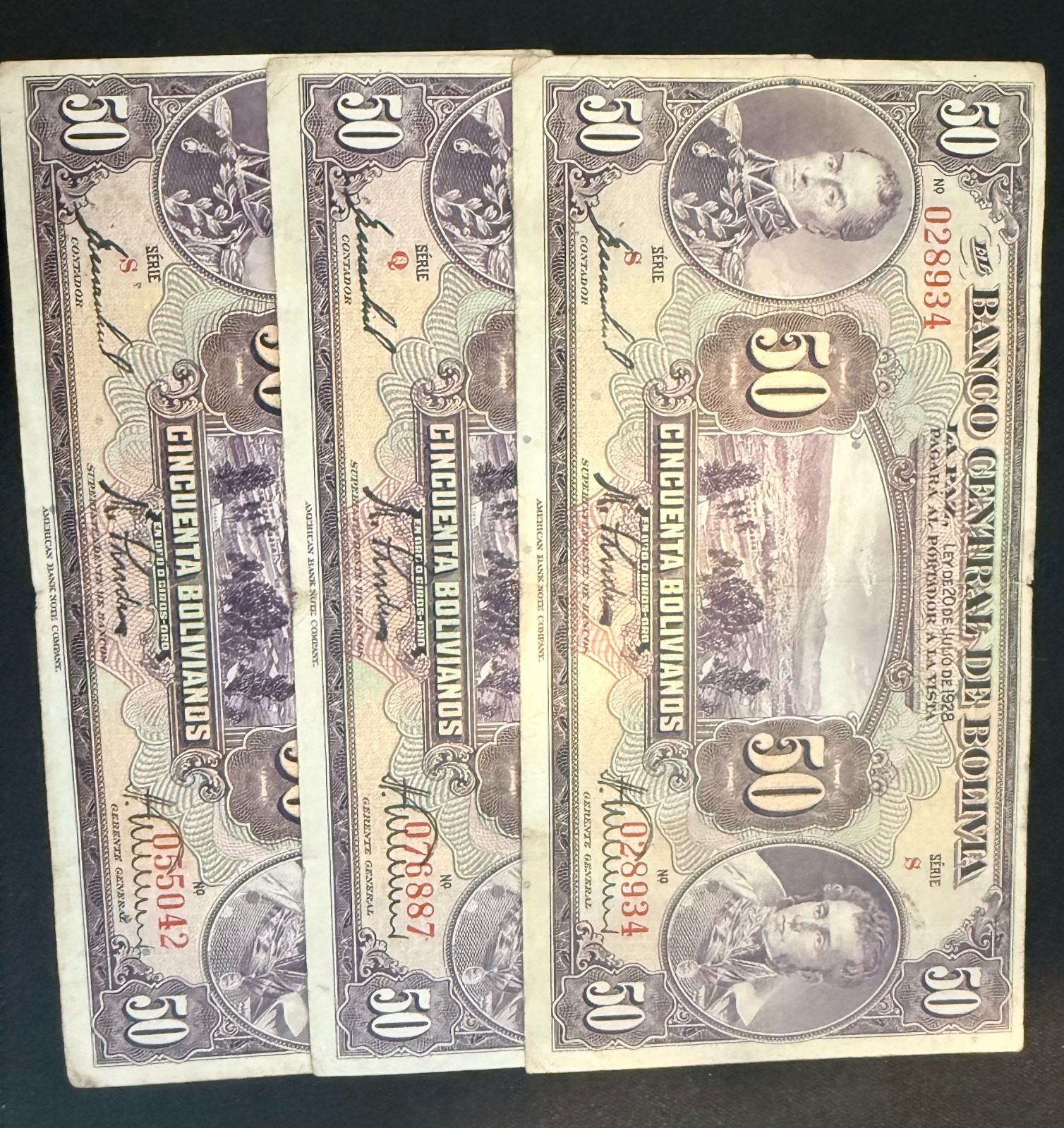 RARE Bolivia 50 Bolivianos 1928 P-123 (back orange )   VG  1PC