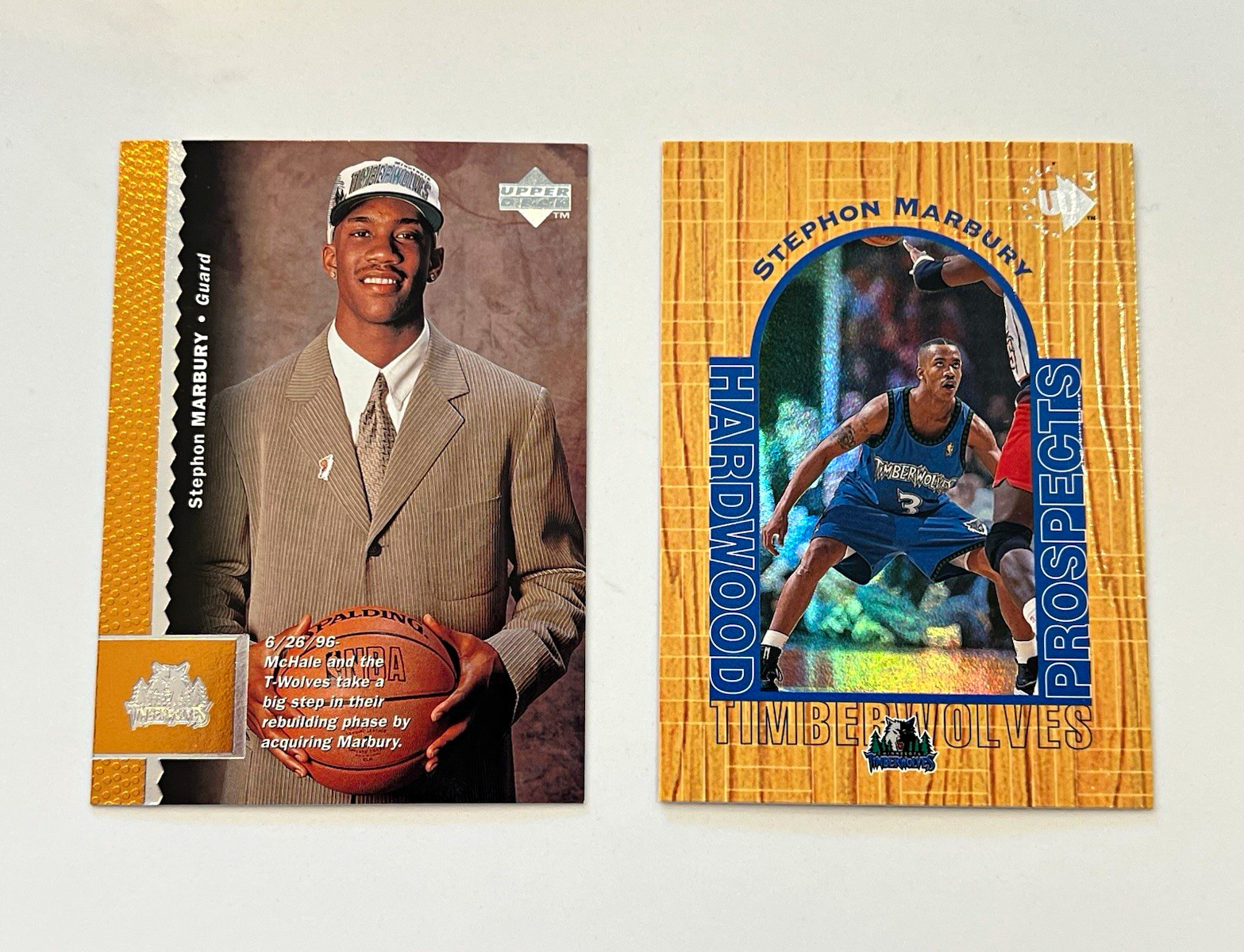 Stephon Marbury 2 Card RC Lot 1996-97 UD Hardwood Prospects #2, 1996-97 UD #74 Stephon Marbury 2 Card RC Lot 1996-97 UD Hardwood Prospects #2, 1996-97 UD #74