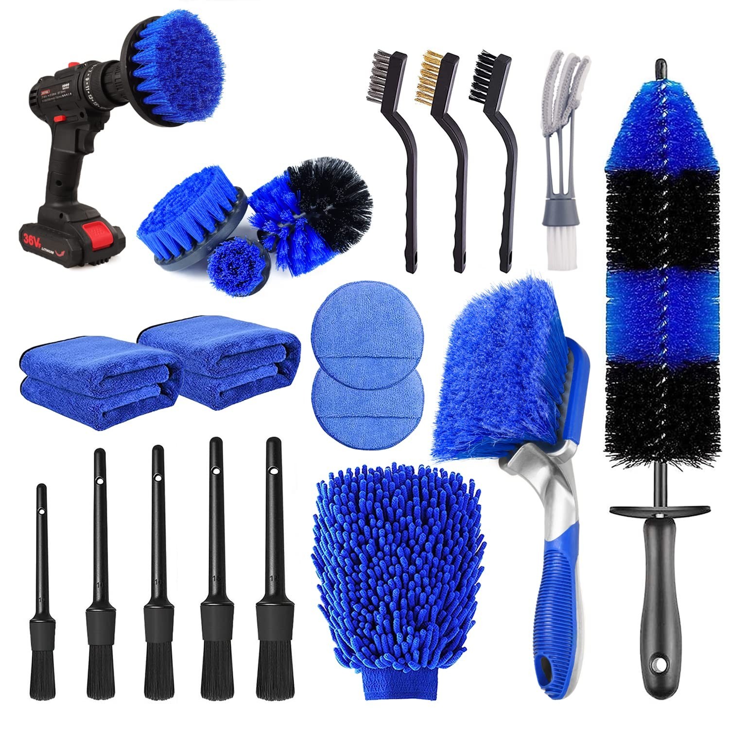 20Pcs Car Detailing Brush Set - Tire & Wheel Cleaning Kit, Long Handle Brushes, 20Pcs Car Detailing Brush Set - Tire & Wheel Cleaning Kit, Long Handle Brushes,