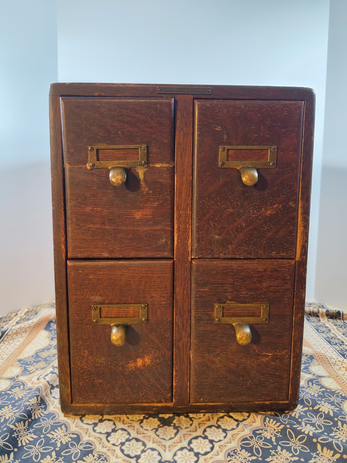 VTG 4-Drawer LIBRARY BUREAU SOLE MAKERS 15 x 15 x 11 Filing Card OAK CABINET VG+ VTG 4-Drawer LIBRARY BUREAU SOLE MAKERS 15 x 15 x 11 Filing Card OAK CABINET VG+
