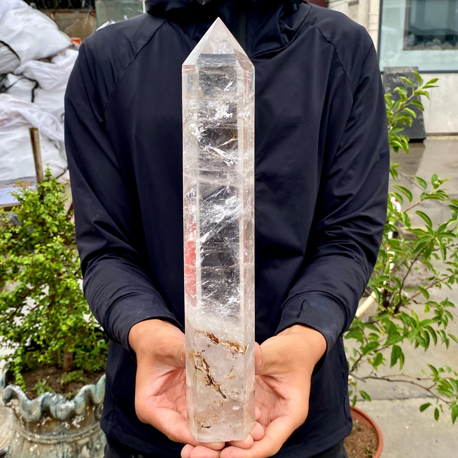 3.39LB Natural clear white crystal obelisk Crystal energy column Reiki healing