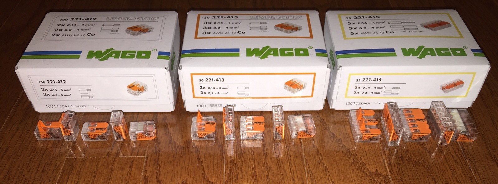 Wago Lever Nuts 100 pcs 221-412, 50 pcs 221-413, & 25 pcs 221-415  SHIPS FREE 