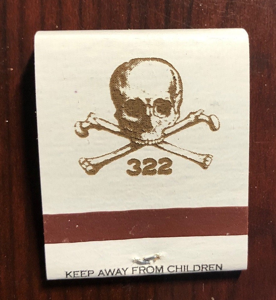 Yale Secret Society Skull & Bones #322 Fraternity Matchbook Yale Secret Society Skull & Bones #322 Fraternity Matchbook
