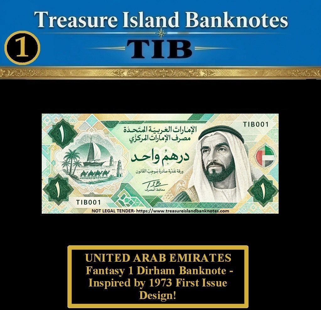 UNITED ARAB EMIRATES Fantasy 1 Dirham Banknote - Inspired by 1973 First Issue UNITED ARAB EMIRATES Fantasy 1 Dirham Banknote - Inspired by 1973 First Issue
