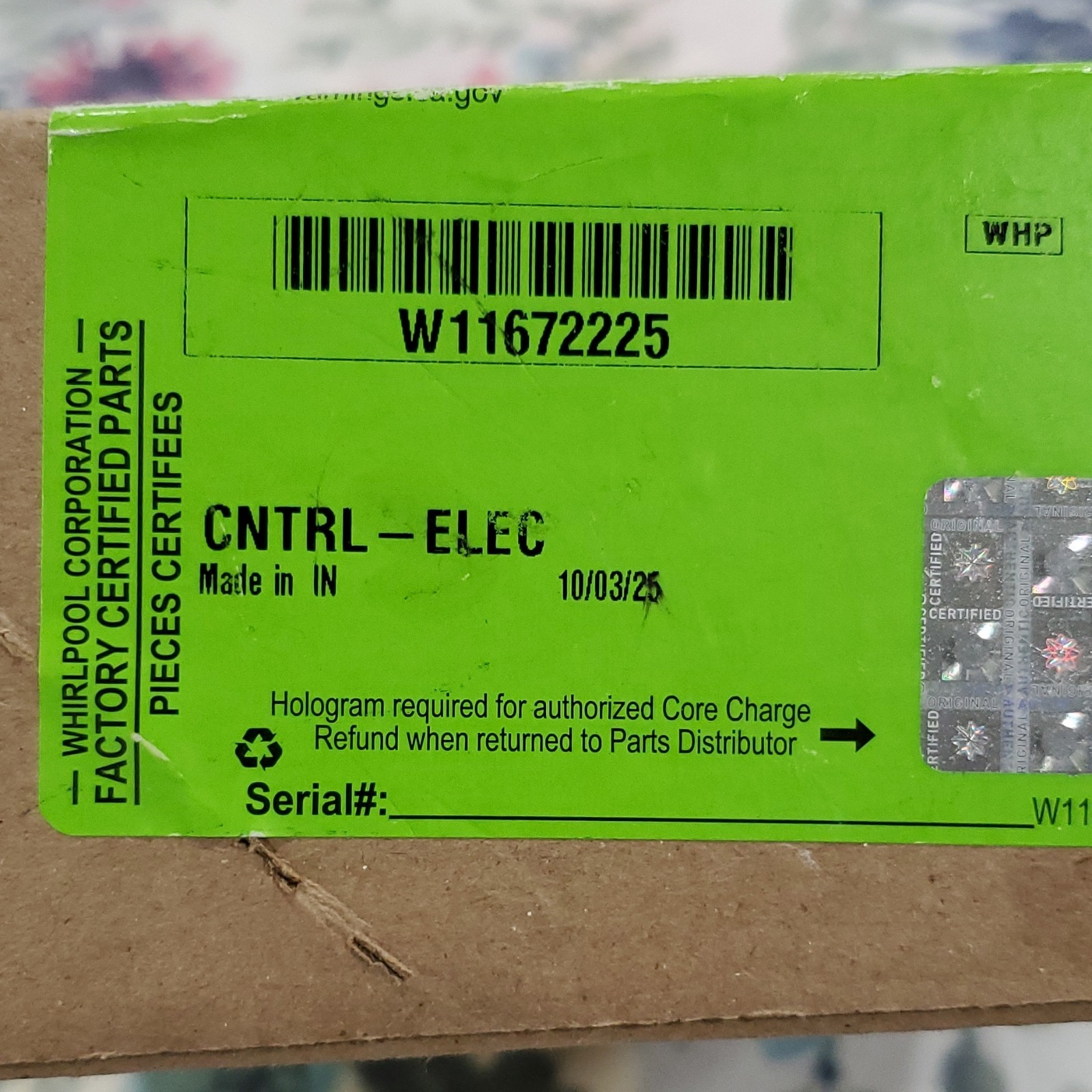 Whirlpool Factory Certified Washer Control Board W11672225 Green Electrical Whirlpool Factory Certified Washer Control Board W11672225 Green Electrical