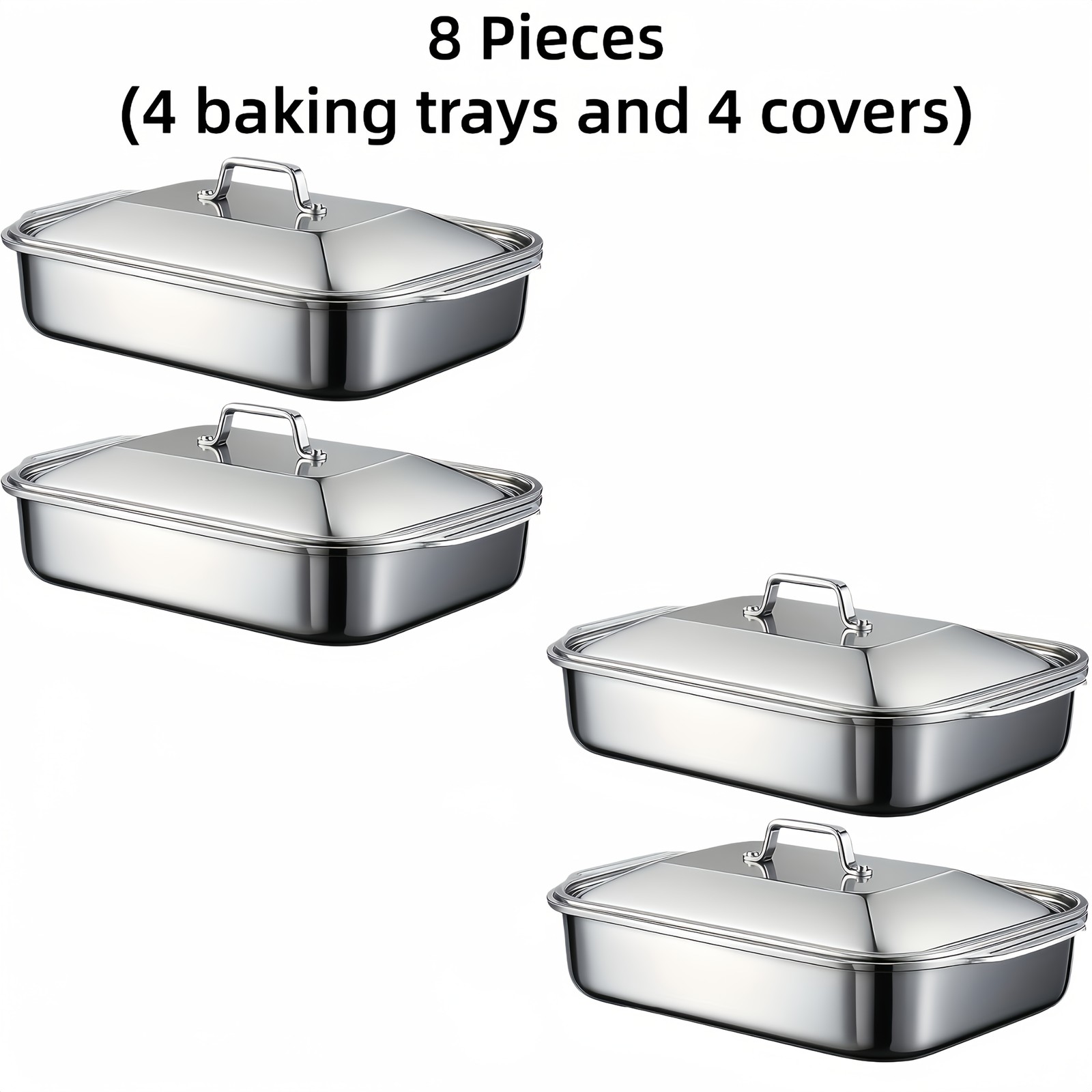 6/8pcs Extra Large Heavy Duty Stainless Steel Baking Pans with Lids - Non-Stick