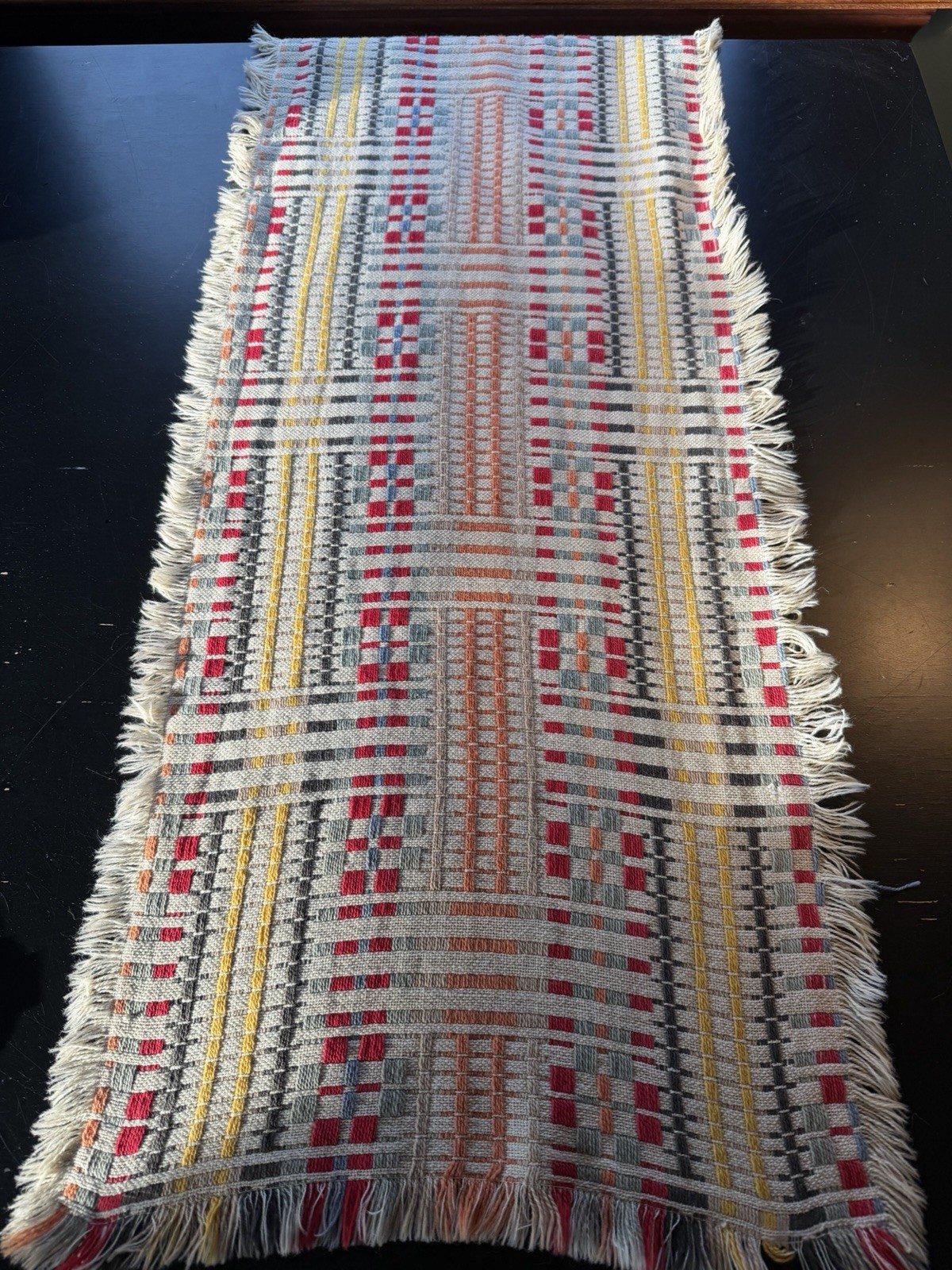 Vintage Scandinavian Folk Art Handwoven Table Runner 12” X 37” & .5” Fringe Vintage Scandinavian Folk Art Handwoven Table Runner 12” X 37” & .5” Fringe