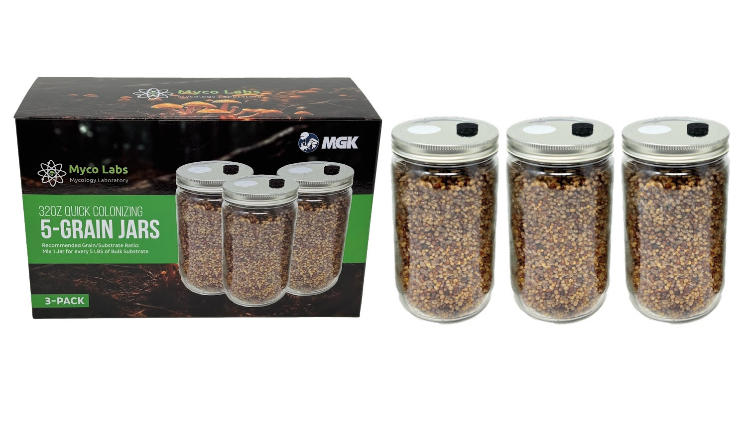 Premium 5-Grain Mushroom Quick Colonizing 32oz 5-Grain Spawn Jars (3-Pack) Premium 5-Grain Mushroom Quick Colonizing 32oz 5-Grain Spawn Jars (3-Pack)