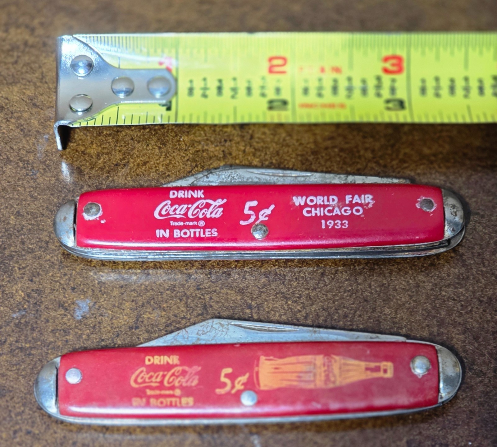 Coca-Cola Vintage Pocket Knives 1933 Chicago World Fair & Coke Bottle /USA -PAIR