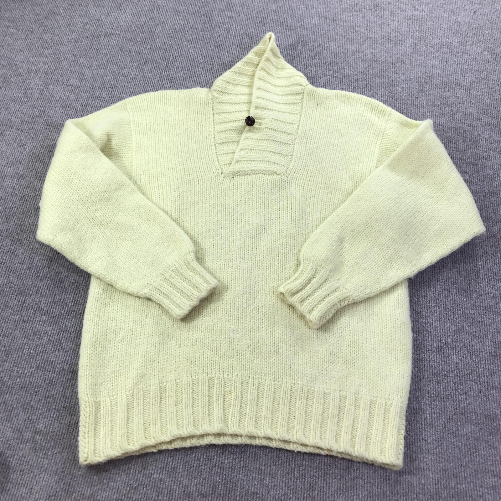 Vintage Banbury Cross Sweater Mens Large Cream Wool Pullover Button Collar 90s