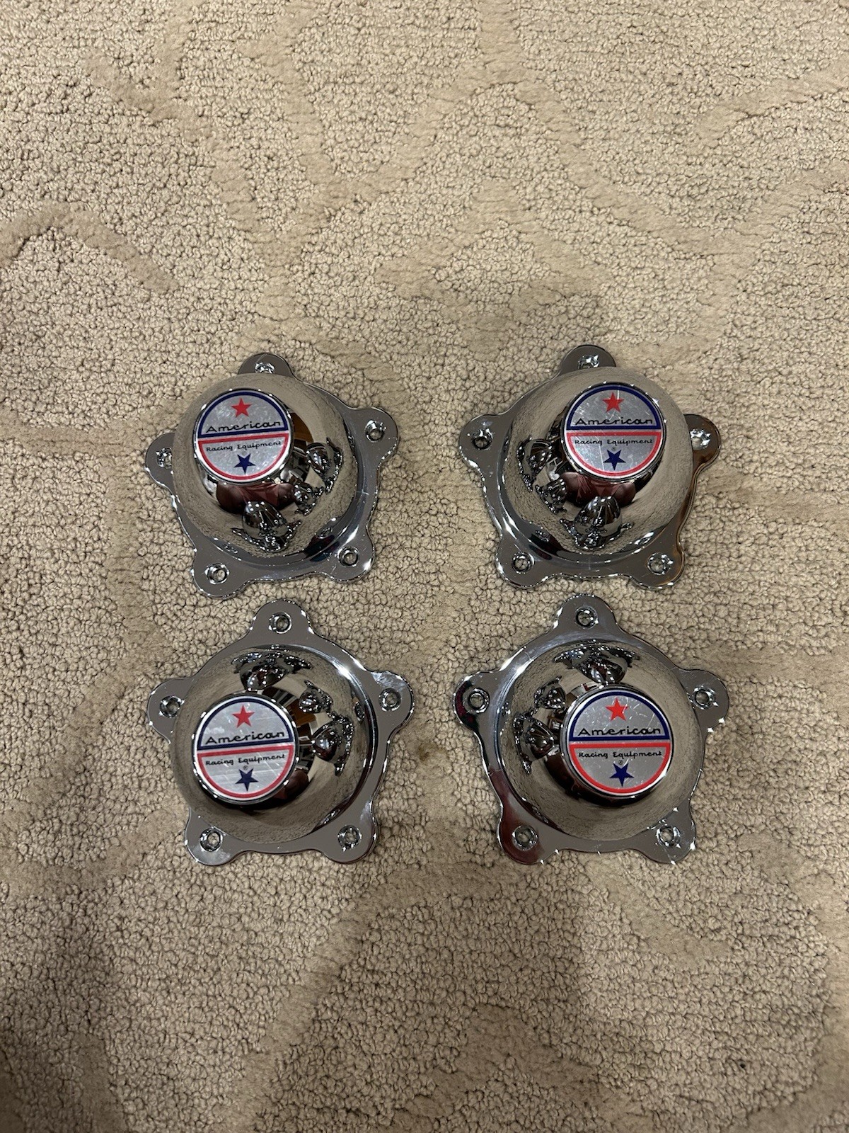 American Racing Torque Thrust Wheel Center Caps. New W/ Hardware. American Racing Torque Thrust Wheel Center Caps. New W/ Hardware.