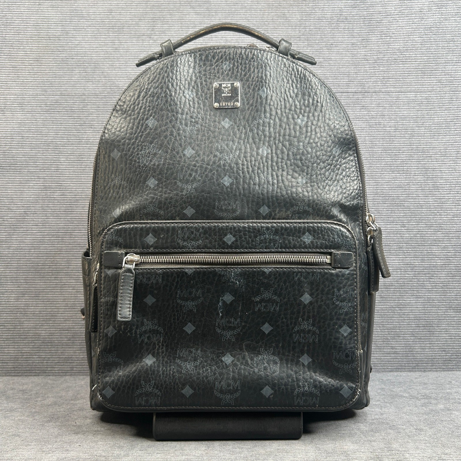MCM Stark Backpack Black Visetos Monogram Coated Canvas Logo Bag 8870R Med. Y2k