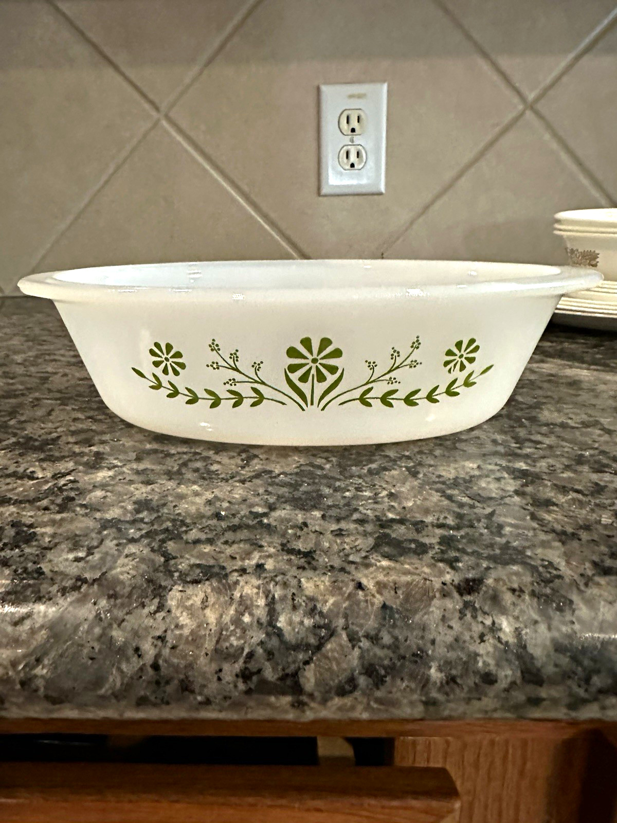 Vintage Glasbake Green Daisy Milk Glass Casserole Dish 1qt