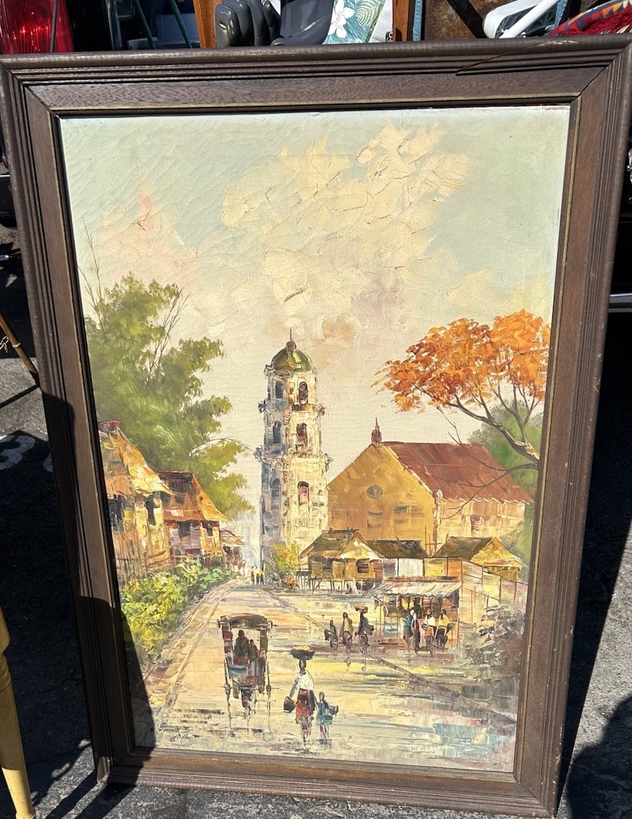 Vintage Edgardo SARMIENTO SIGND ORIGINAL Oil PAINTING 1974 Philippines Cityscape