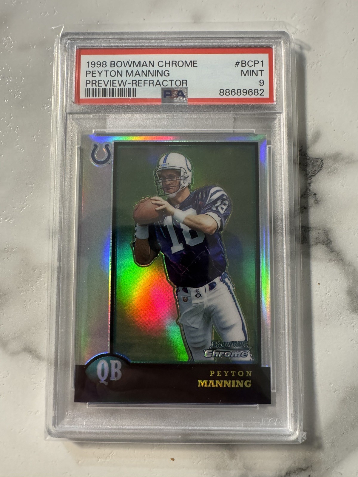 Peyton Manning 1998 Bowman #BCP1 Refractor Chrome Preview RC PSA 9