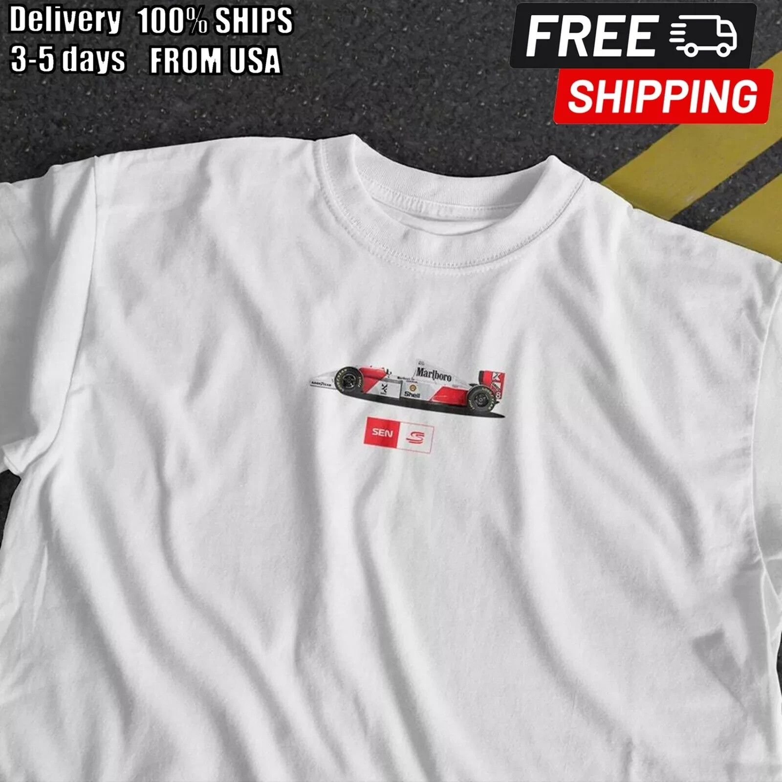 Ayrton Senna McLaren Vintage F1 Formula One Racing Legend Graphic T-Shirt