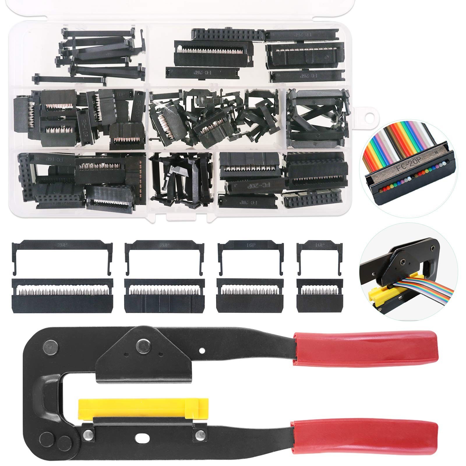 49-Piece IDC Cable Connector Kit with Crimping Tool Flat Ribbon Cable Connectors 49-Piece IDC Cable Connector Kit with Crimping Tool Flat Ribbon Cable Connectors