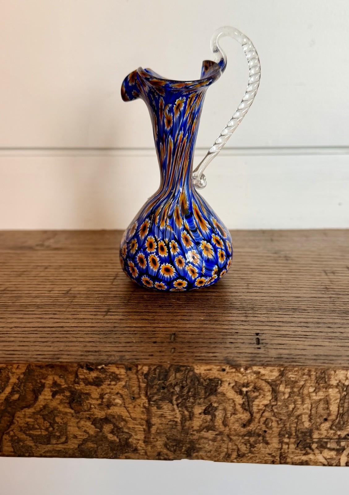 Vintage Mid-Century Modern Murano Millefiori Glass Ewer by Fratelli Toso C. 1960 Vintage Mid-Century Modern Murano Millefiori Glass Ewer by Fratelli Toso C. 1960