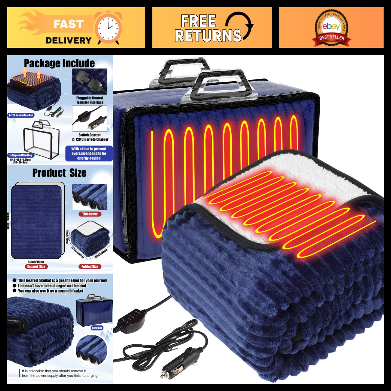 12V Heated Car Blanket, 58 12V Heated Car Blanket, 58