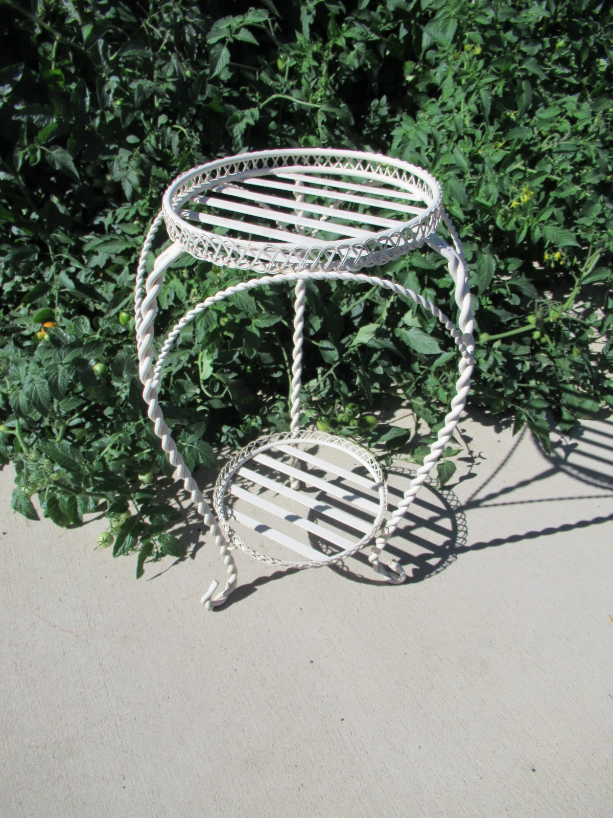 Vintage Two-Tier Braided Wrought Iron Plant Stand Accent Table French Vintage Two-Tier Braided Wrought Iron Plant Stand Accent Table French