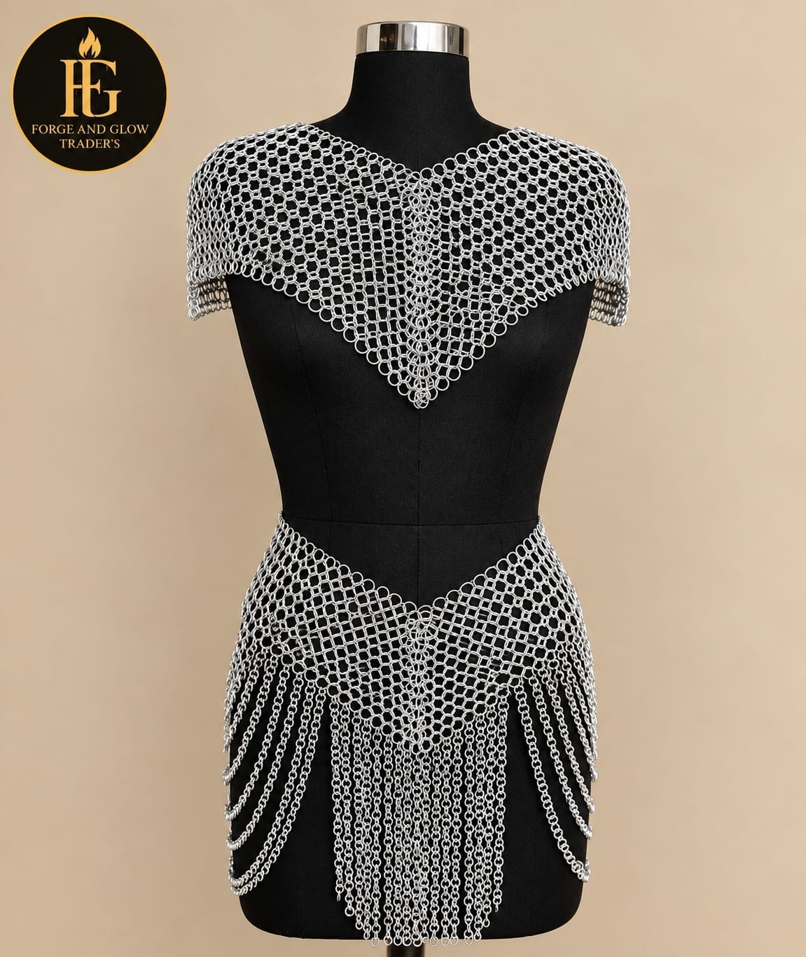 Chainmail Armor Set Medieval LARP Costume Renaissance Shoulder Cape Hip Skirt