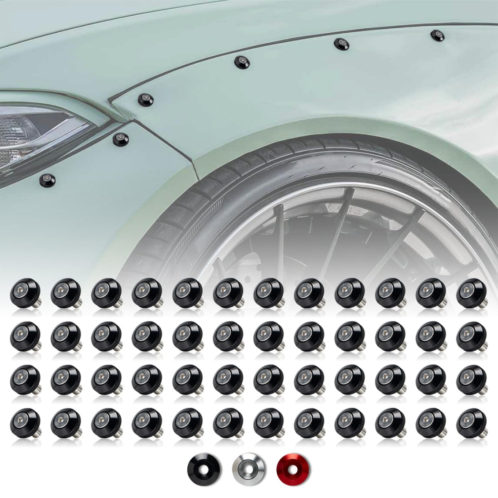 48-Piece M6 x 18mm Black Anodized Aluminum Washer Bolt Kit for Widebody, Fender 48-Piece M6 x 18mm Black Anodized Aluminum Washer Bolt Kit for Widebody, Fender