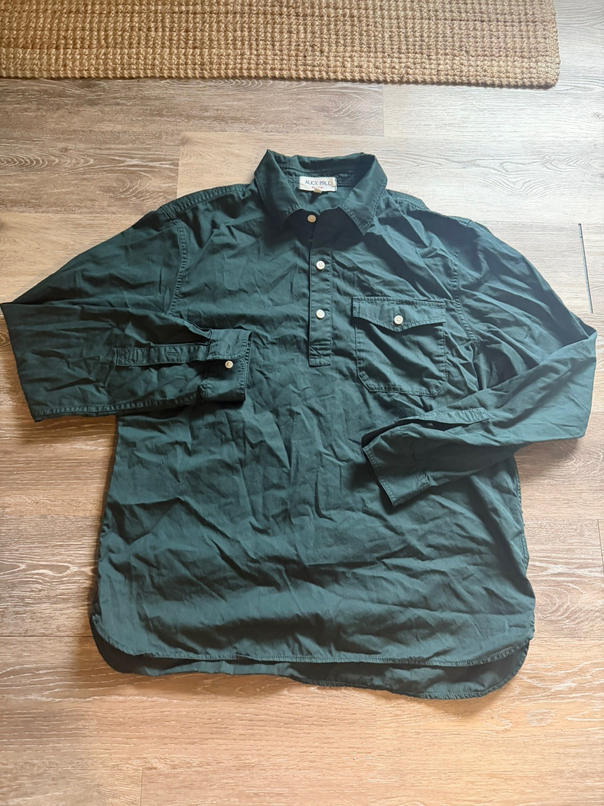 Alex Mill Mens Wash & Go Shirt Long Sleeve Popover Button Up Sz Medium Green 