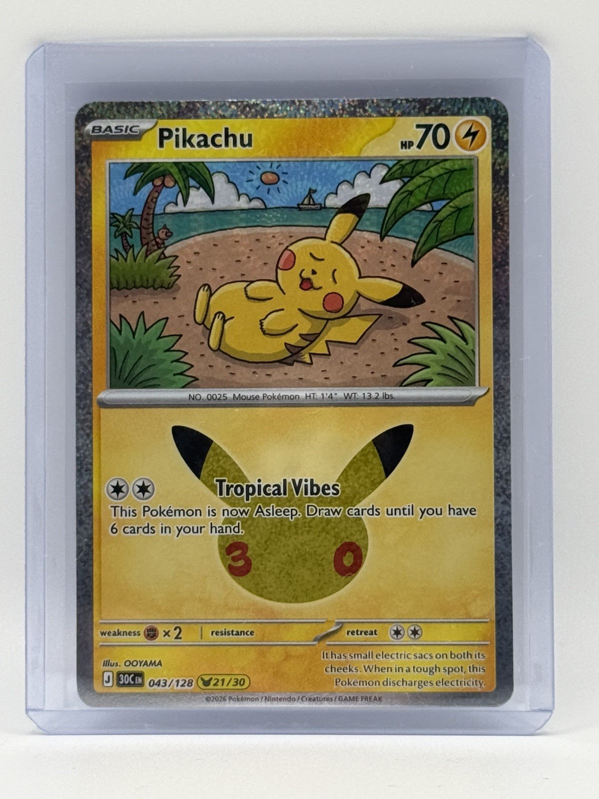 Pikachu 043/128 21/30 Tropical 30th Anniversary Celebrations Holo Pokemon NM Pikachu 043/128 21/30 Tropical 30th Anniversary Celebrations Holo Pokemon NM