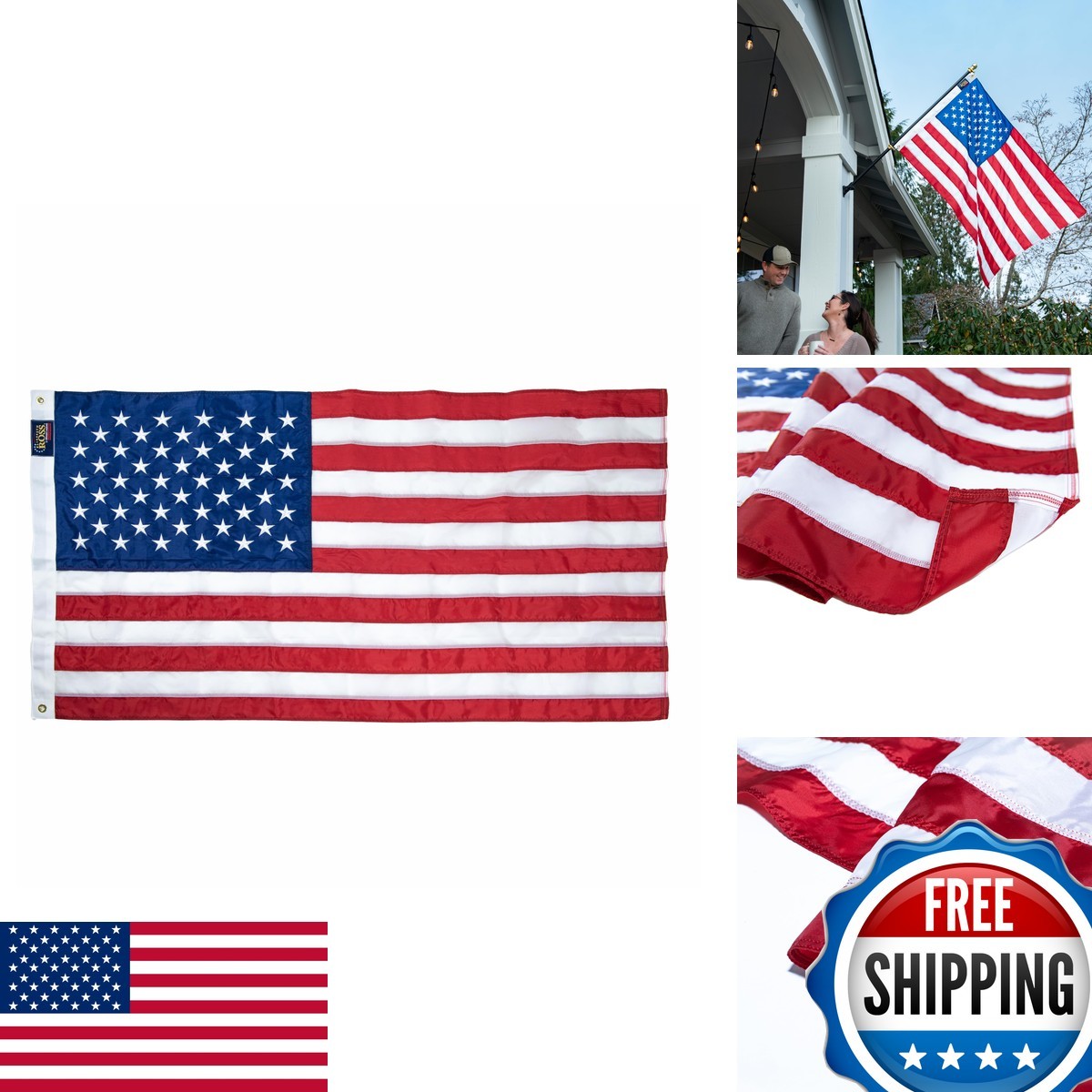 Elizabeth Ross 3\' x 5\' American Flag with Embroidered Stars - Made in USA Elizabeth Ross 3\' x 5\' American Flag with Embroidered Stars - Made in USA