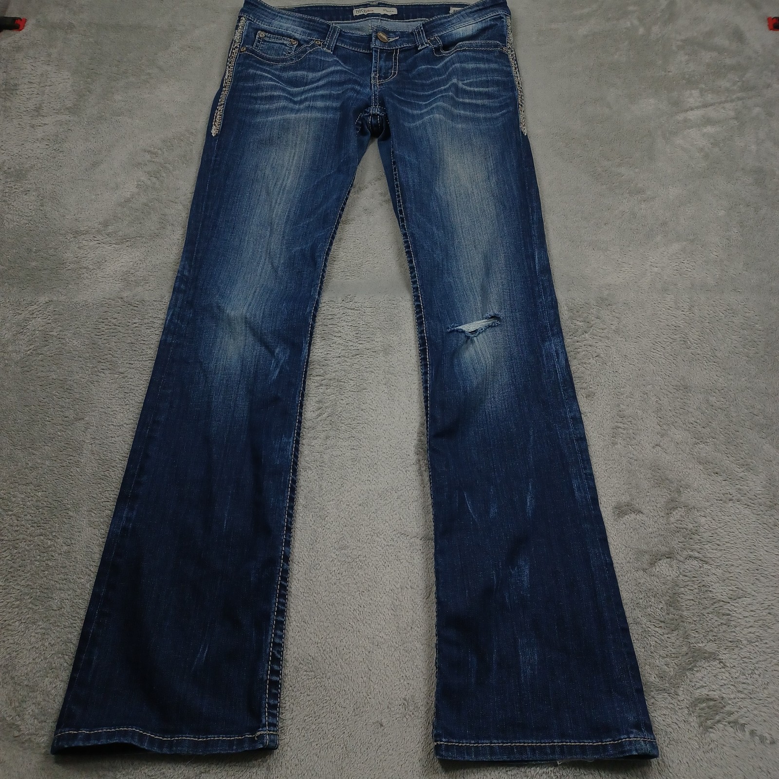 BKE Jeans Womens 29 Blue Denim Stella Low Rise Bootcut Distressed Dark Wash