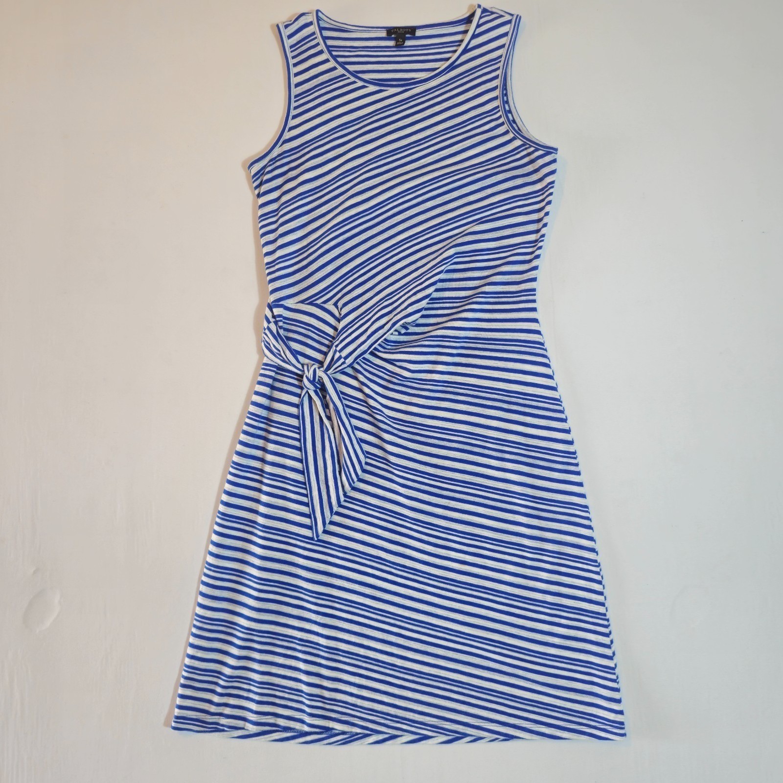 Talbots Side Tie Shift Dress Women PS Blue White Sunday Morning Striped Pullover