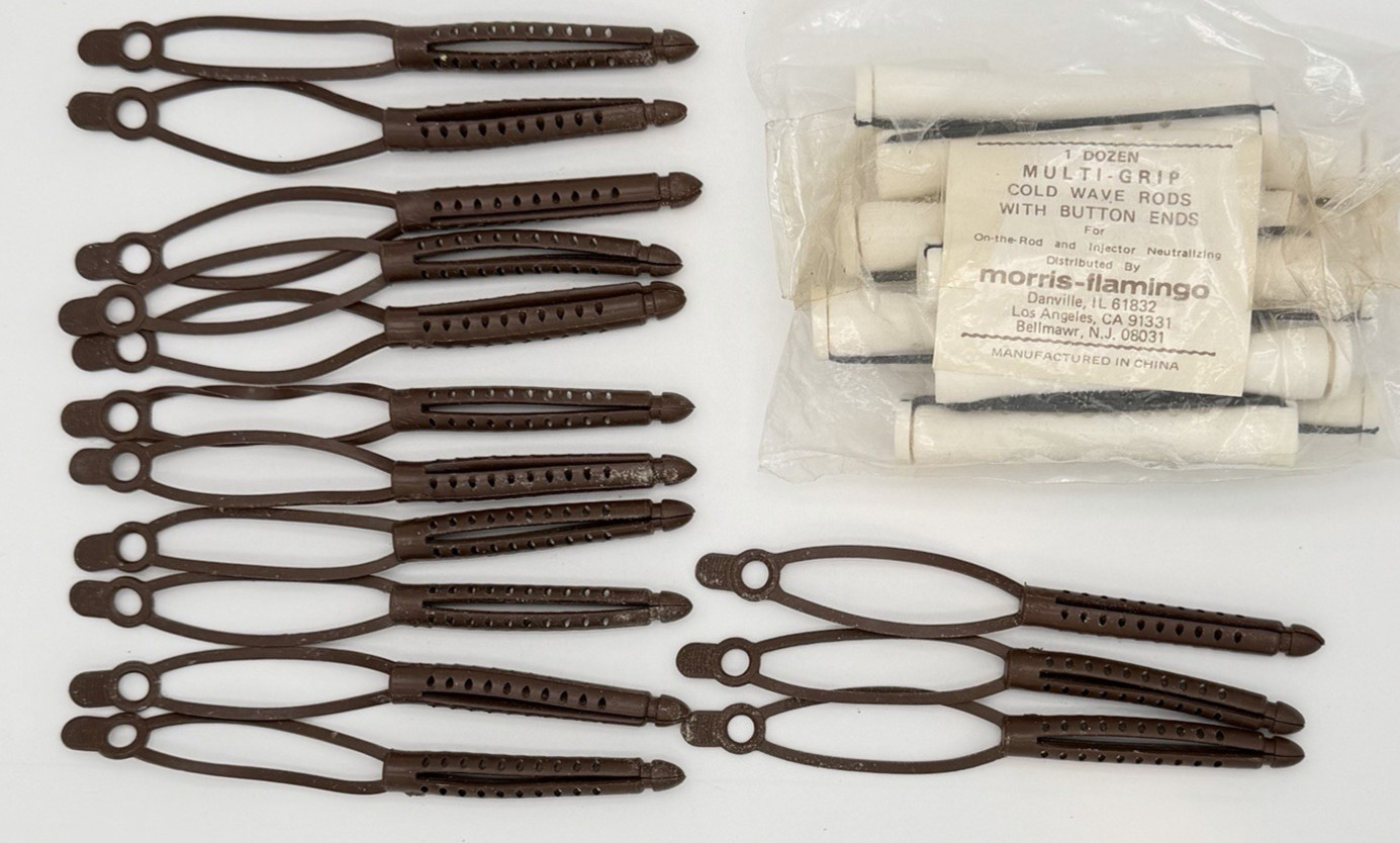 Vintage PERM RODS...14 Tip Top, 12 Morris-Flamingo permanent button ends-COOL