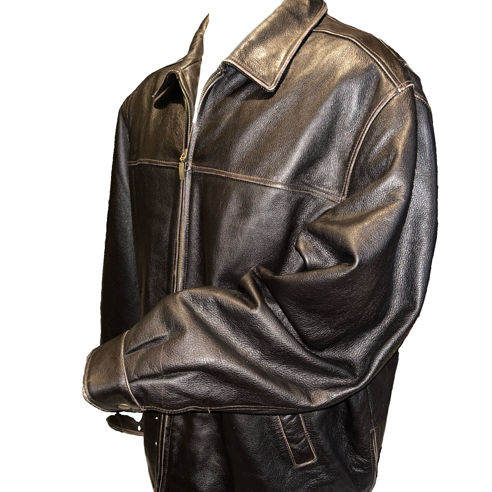 St John\'s Bay Men\'s Vintage Brown Leather Jacket Biker Bomber Sz XXL Distressed St John\'s Bay Men\'s Vintage Brown Leather Jacket Biker Bomber Sz XXL Distressed