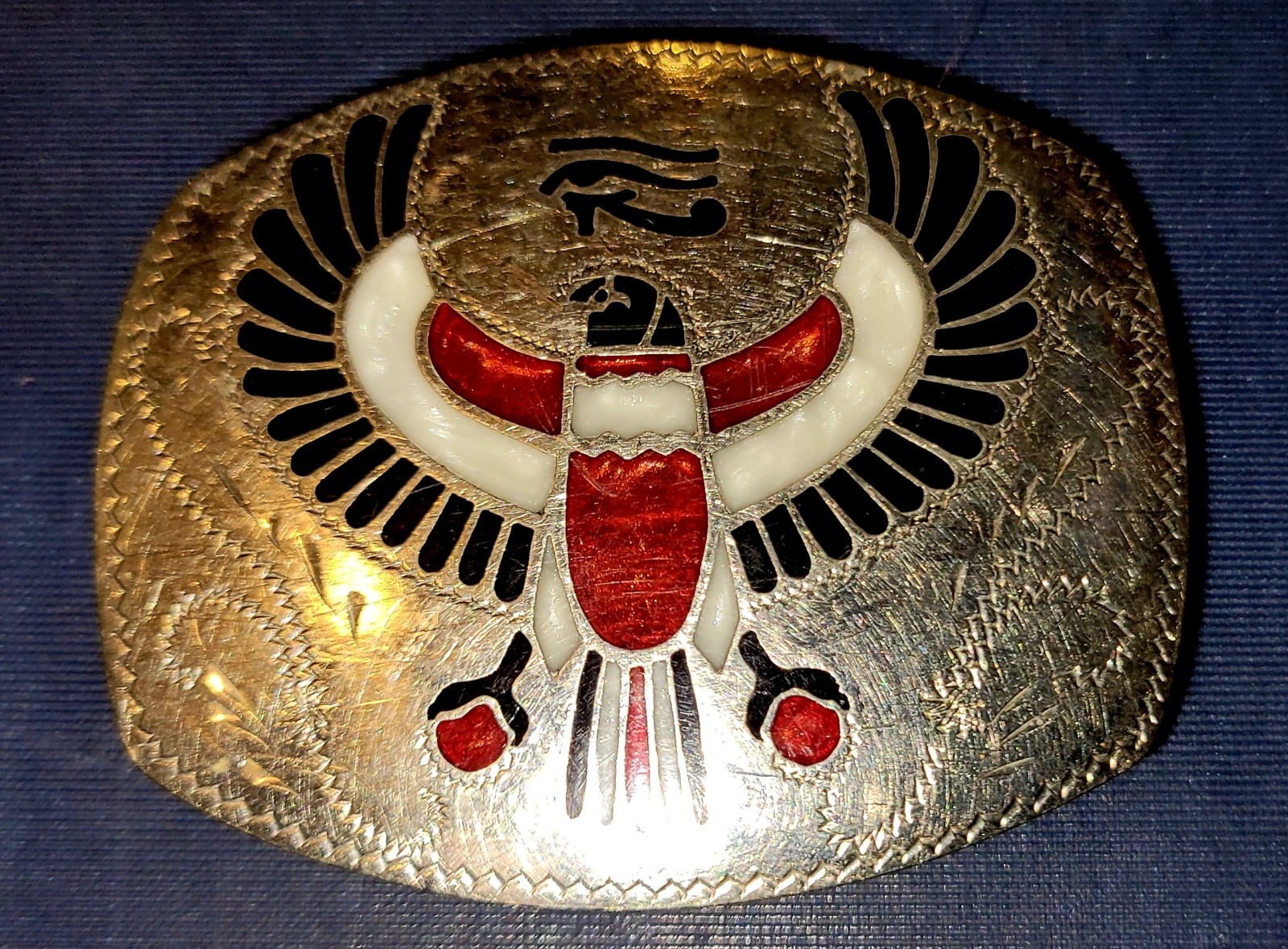 Vintage Johnson & Held Denver CO Egyptian Falcon Eye of Ra Inlay Buckle