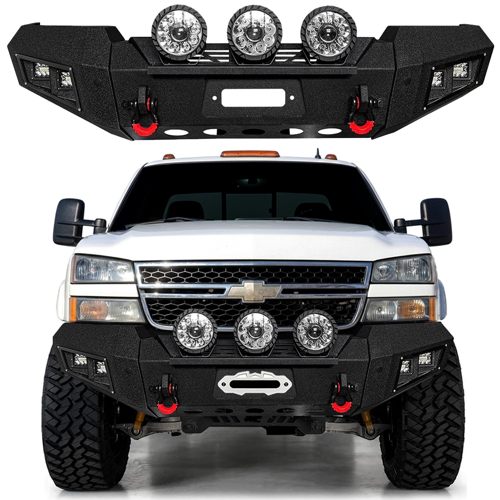 Vijay For 2003-2006 Chevy Silverado 2500HD/3500 Black Front/Rear Bumper w/Lights