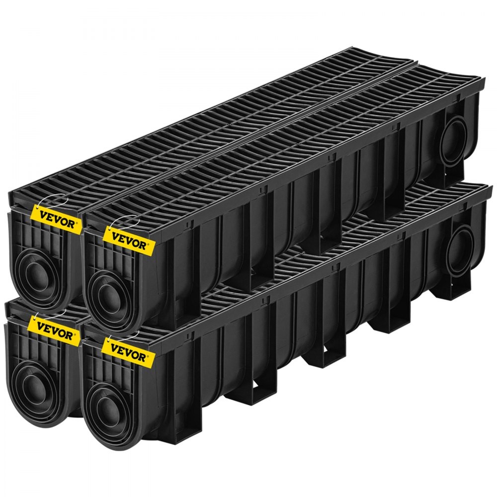 VEVOR TRENCH DRAIN SYSTEM CHANNEL DRAIN WITH PLASTIC GRATE 5.9 X 7.5 IN - BLACK