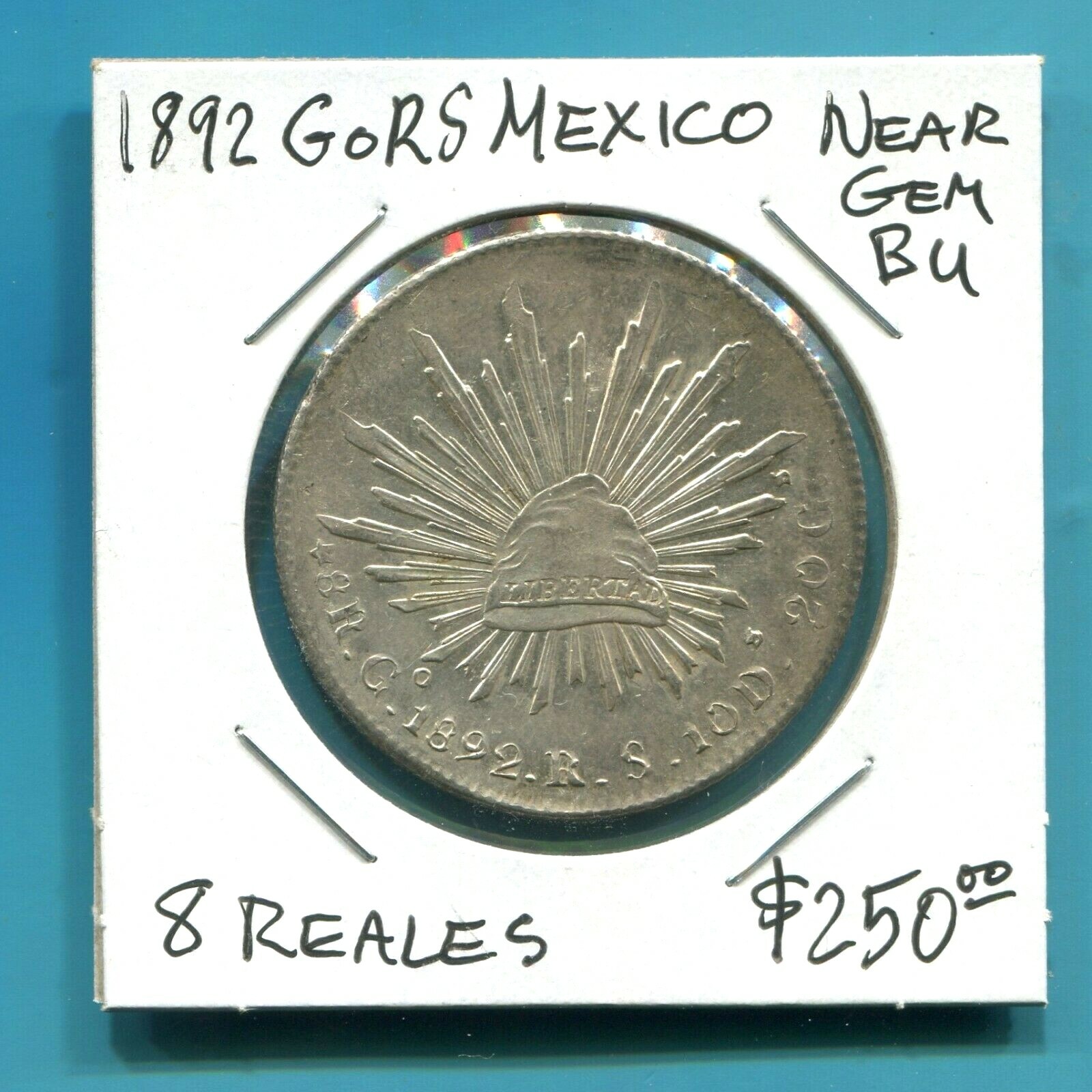 MEXICO - SPECTACULAR HISTORICAL SILVER 8 REALES, 1892 Go RS, KM# 377.8