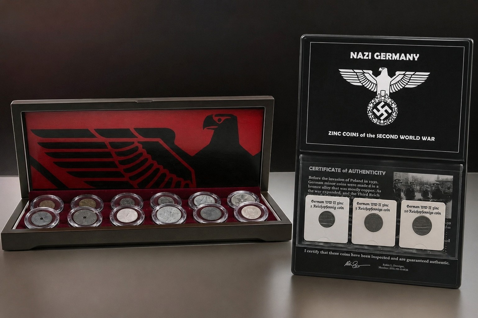 WWII Nazi Germany Coin Collection –Third Reich Zinc Coins & 12-Coin Display Box
