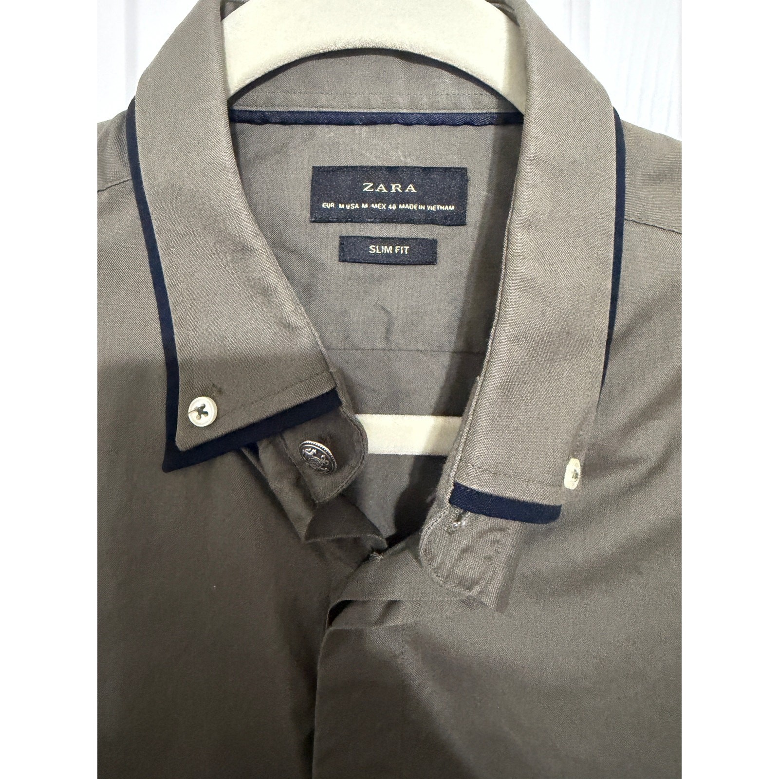 Zara Men\'s Slim Fit Contrast Trim Dress Shirt