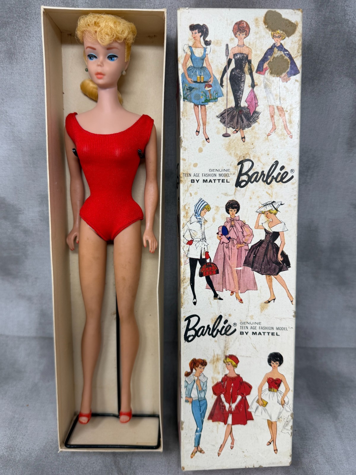 Vintage 1963 Barbie #850 No 7 Blonde Ponytail Doll Original Box Stand Shoes