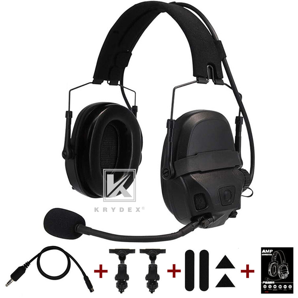 KRYDEX FCS AMP Tactical Headset Pickup Noise Reduction Earmuf fo Shooting Helmet