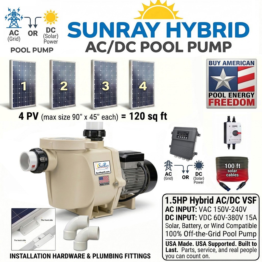 1.5HP Hybrid AC/DC Brushless VS Solar Whisperflo Stye Pool Pump Complete Kit 1.5HP Hybrid AC/DC Brushless VS Solar Whisperflo Stye Pool Pump Complete Kit