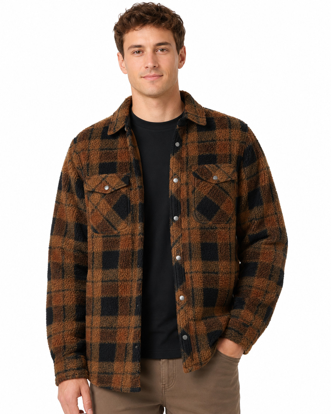 O\'Neill Men\'s Glacier Plaid Superfleece Shirt Jacket Dark Khaki Medium $70