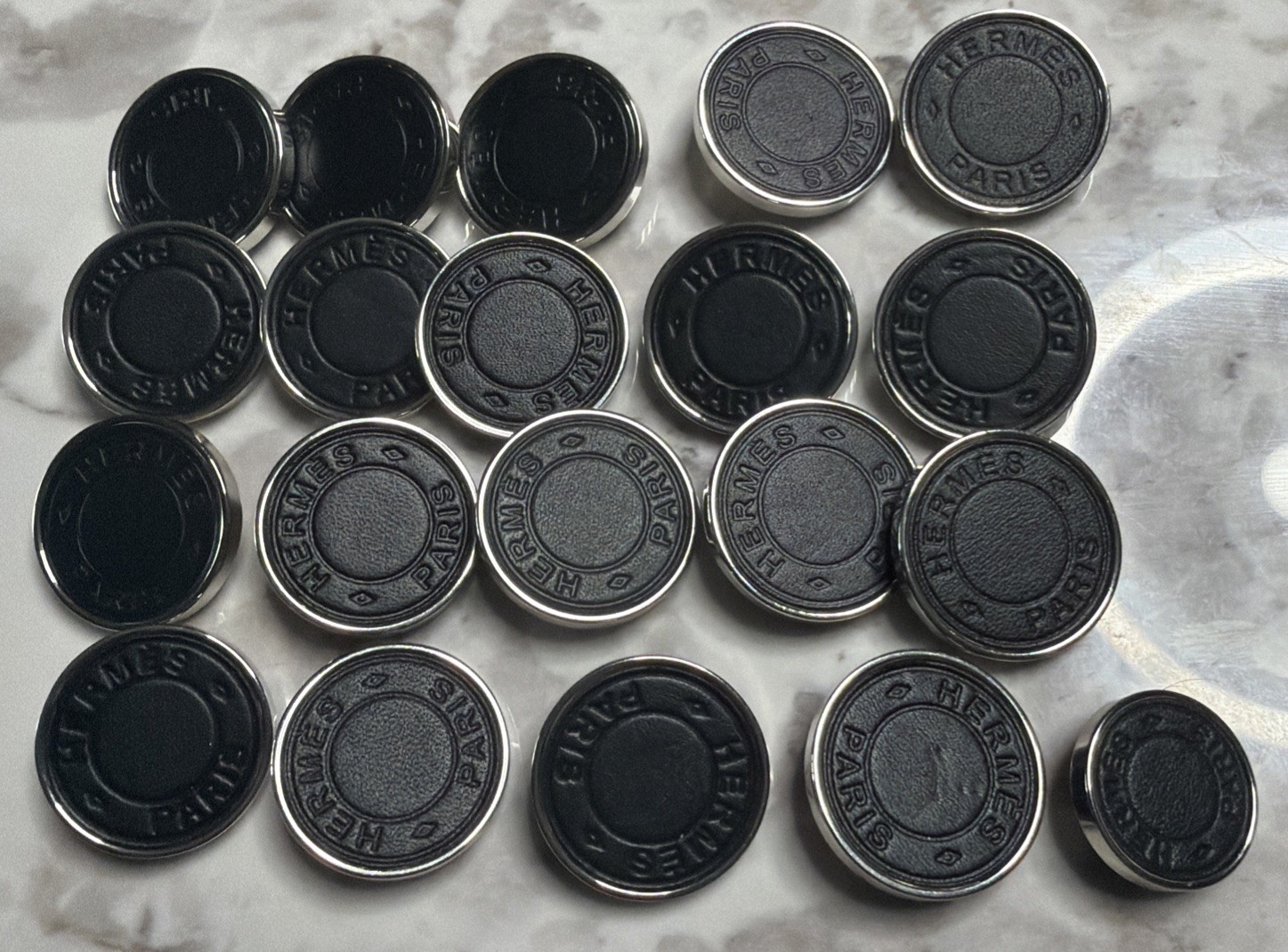 Hermes Leather Black Buttons metal resin made in France Authentic Set Of 20 New Hermes Leather Black Buttons metal resin made in France Authentic Set Of 20 New