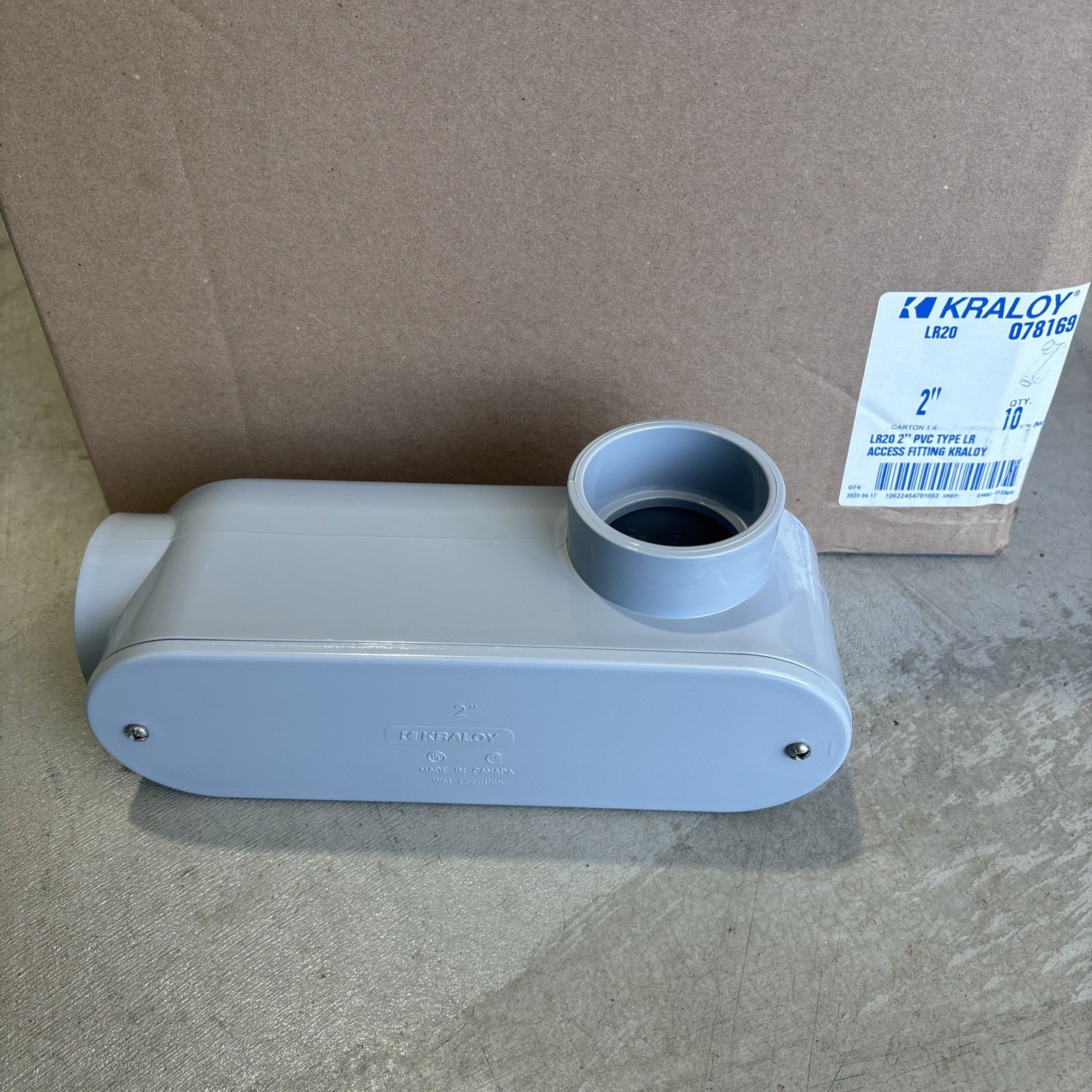 Kraloy 078169 LR20 2'' Type LR Conduit Body Access Fittings Gray PVC Case Of 10 Kraloy 078169 LR20 2'' Type LR Conduit Body Access Fittings Gray PVC Case Of 10