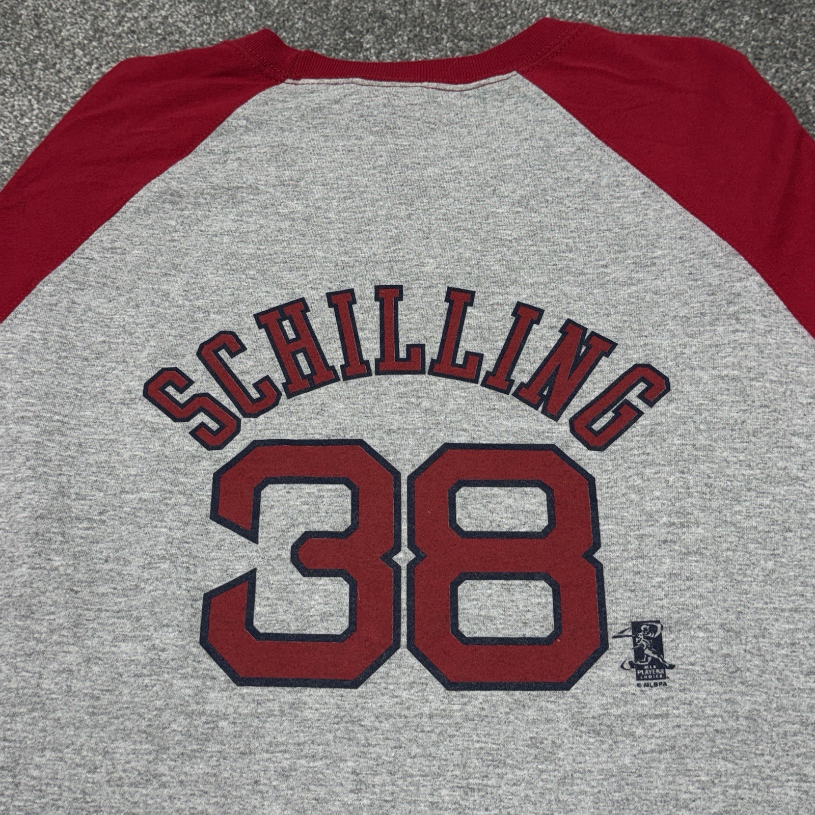 Curt Schilling Boston Red Sox Shirt Men Large Gray Raglan MLB Baseball Vintage Curt Schilling Boston Red Sox Shirt Men Large Gray Raglan MLB Baseball Vintage