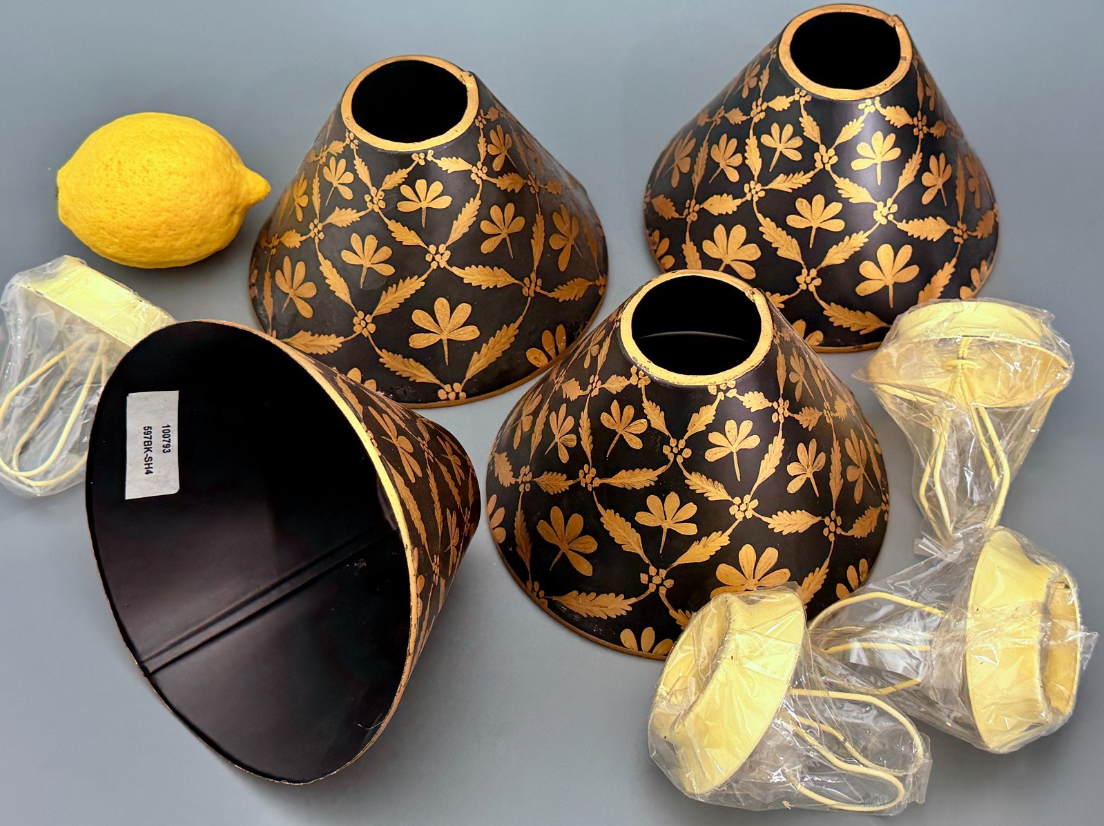 Vintage Italian Tole Lamp Shade with Clip-On Holder Hand Painted in Italy