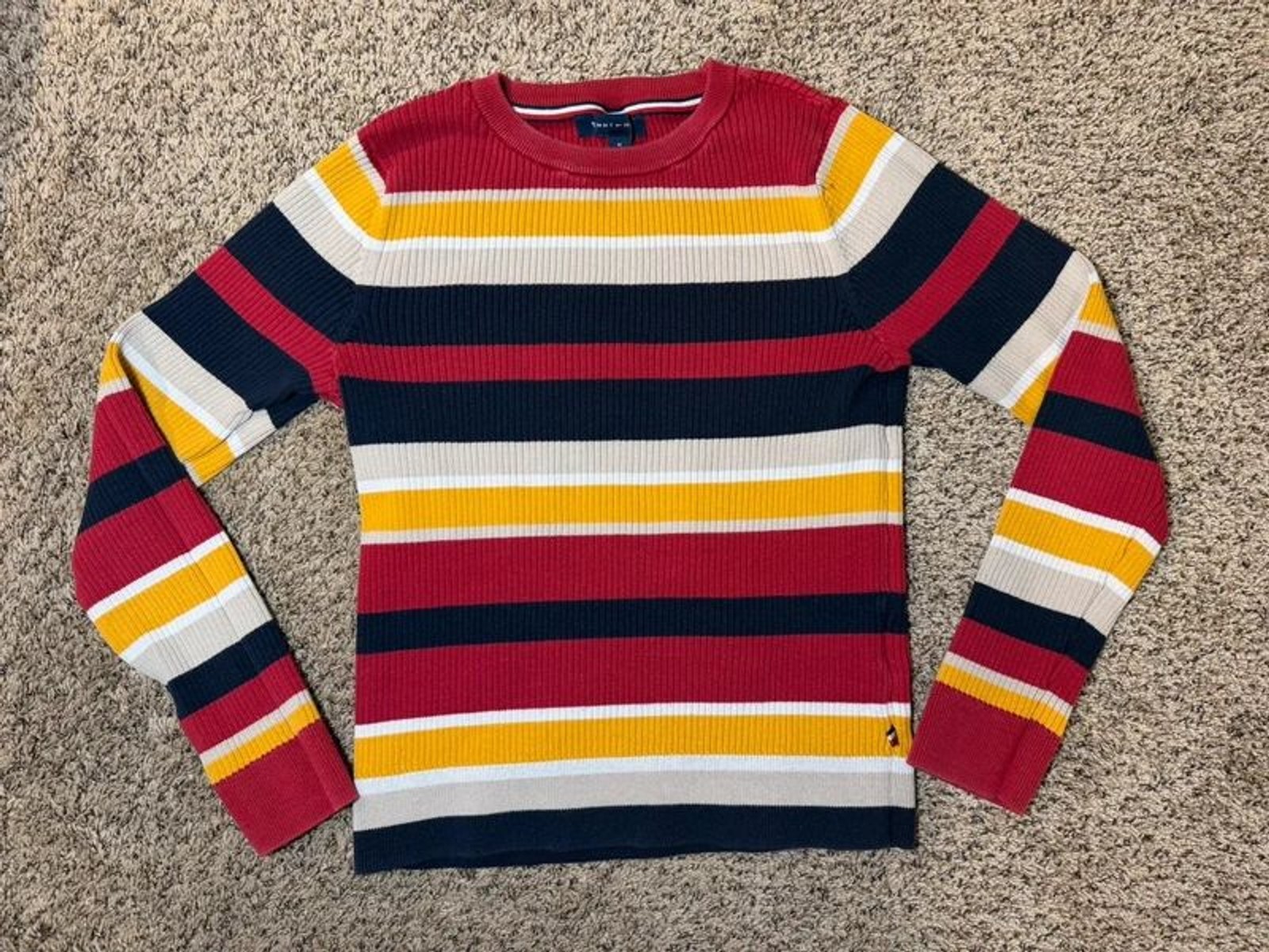 Tommy Hilfiger Multicolor Striped Ribbed Cotton Sweater Size M