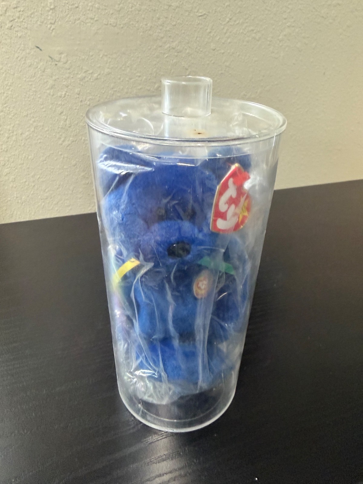original Ty Beanie Babies Clubby  Bear 1998 Blue Plush Club Pin Rainbow Ribbon
