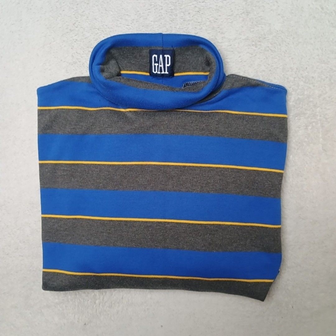 Vintage Gap Turtleneck Sweater Mens M Blue Striped 90s Pull Over Cotton USA Made